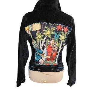 Parasuco Black Velvet Jean Jacket with Colorful Tropical Back Panel
